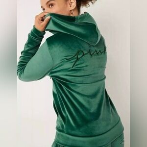 Pink by Victoria’s Secret Green Velour Tracksuit Hoodie Pants Set Size Small